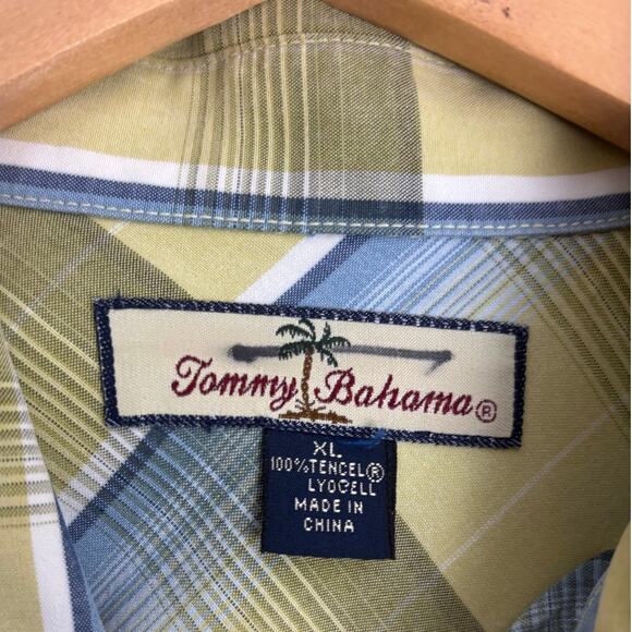 Tommy Bahama Men's Button Down Yellow Blue Green Plaid Shirt Size XL - Picture 9 of 9